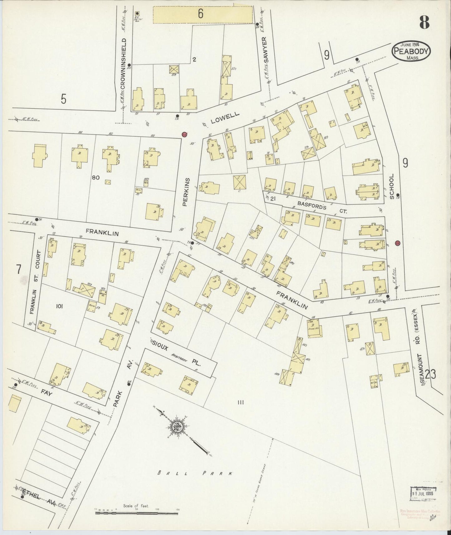 Sanborn Fire Insurance Map from Peabody, Essex County, Massachusetts (1914), Sheet #0008 - Complete Map Set gallery image, historic Sanborn map, vintage wall art, Massachusetts Massachusetts