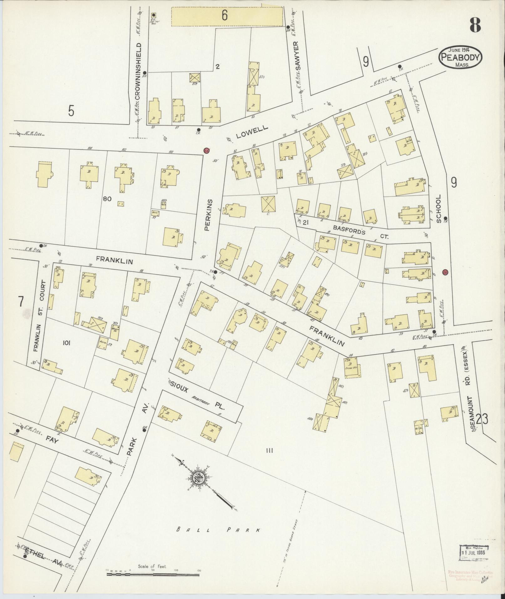 Sanborn Fire Insurance Map from Peabody, Essex County, Massachusetts (1914), Sheet #0008 - Complete Map Set gallery image, historic Sanborn map, vintage wall art, Massachusetts Massachusetts