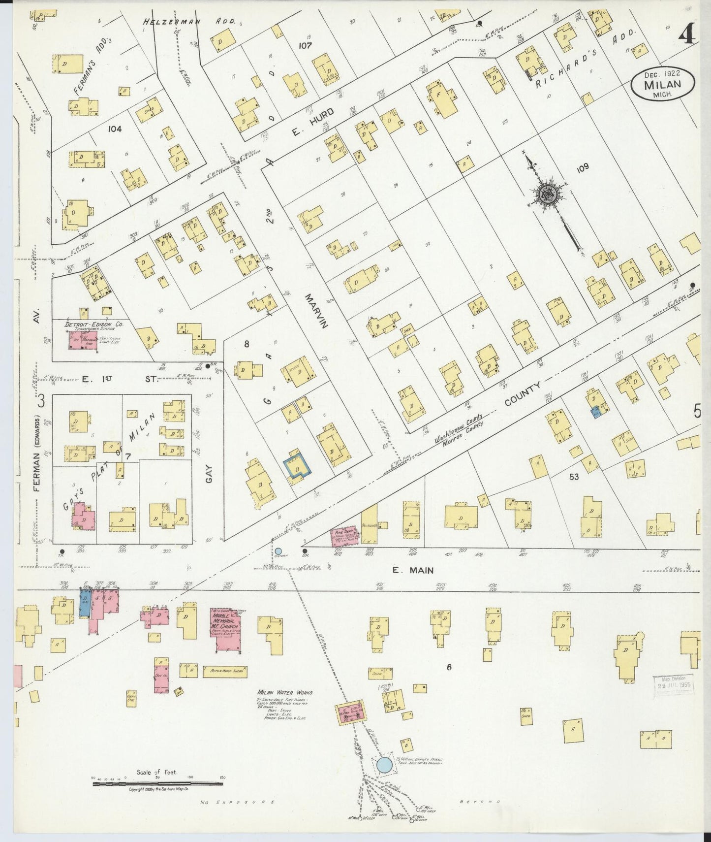 Sanborn Fire Insurance Map from Milan, Washtenaw And Monroe Counties, Michigan (1922), Sheet #0004 - Complete Map Set gallery image, historic Sanborn map, vintage wall art, Michigan Michigan