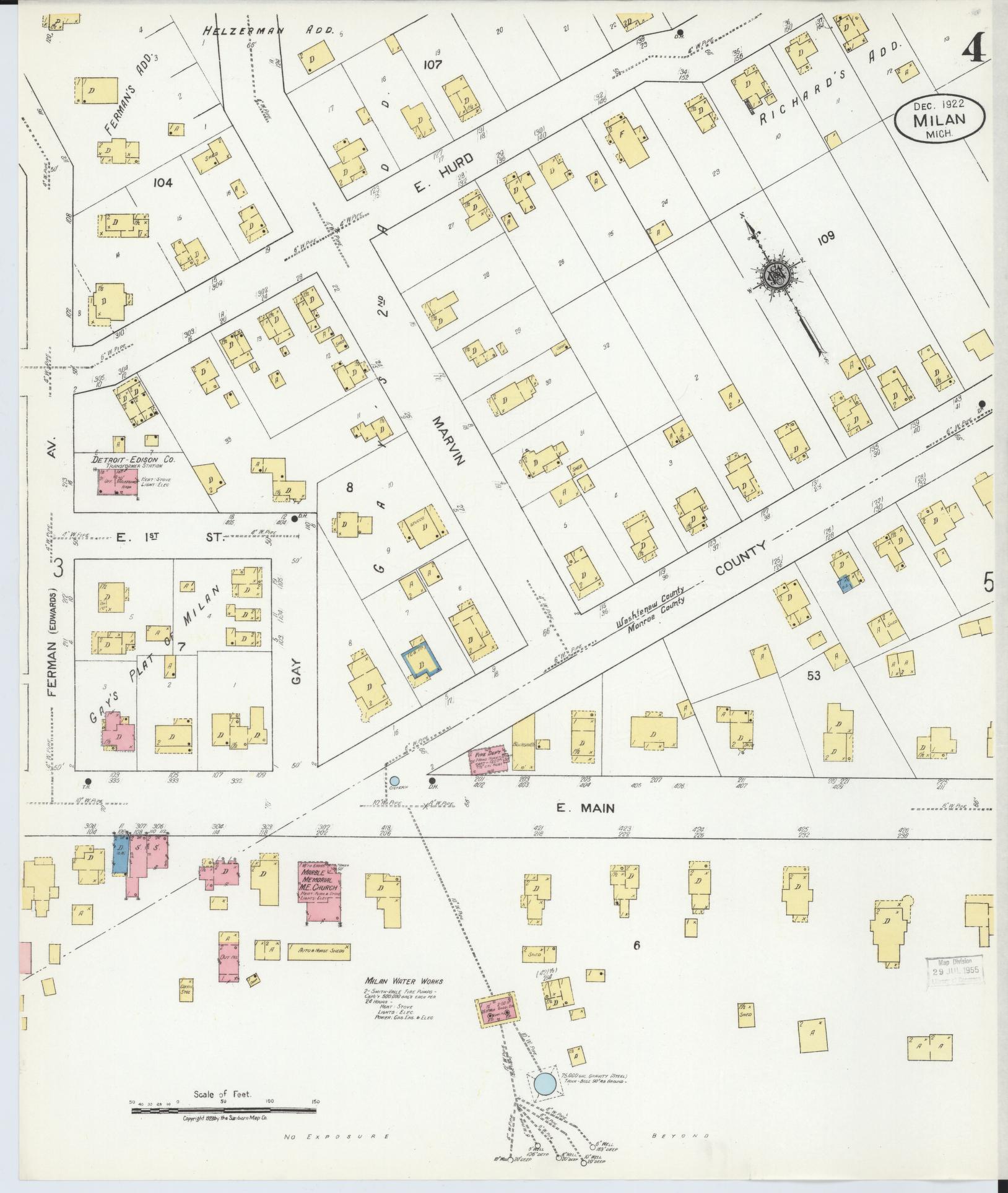 Sanborn Fire Insurance Map from Milan, Washtenaw And Monroe Counties, Michigan (1922), Sheet #0004 - Complete Map Set gallery image, historic Sanborn map, vintage wall art, Michigan Michigan