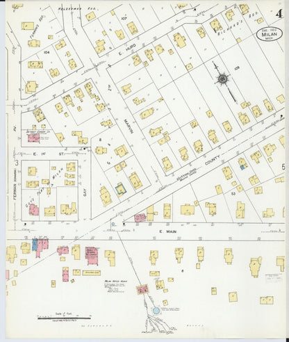 Sanborn Fire Insurance Map from Milan, Washtenaw And Monroe Counties, Michigan (1922), Sheet #0004 - Complete Map Set gallery image, historic Sanborn map, vintage wall art, Michigan Michigan