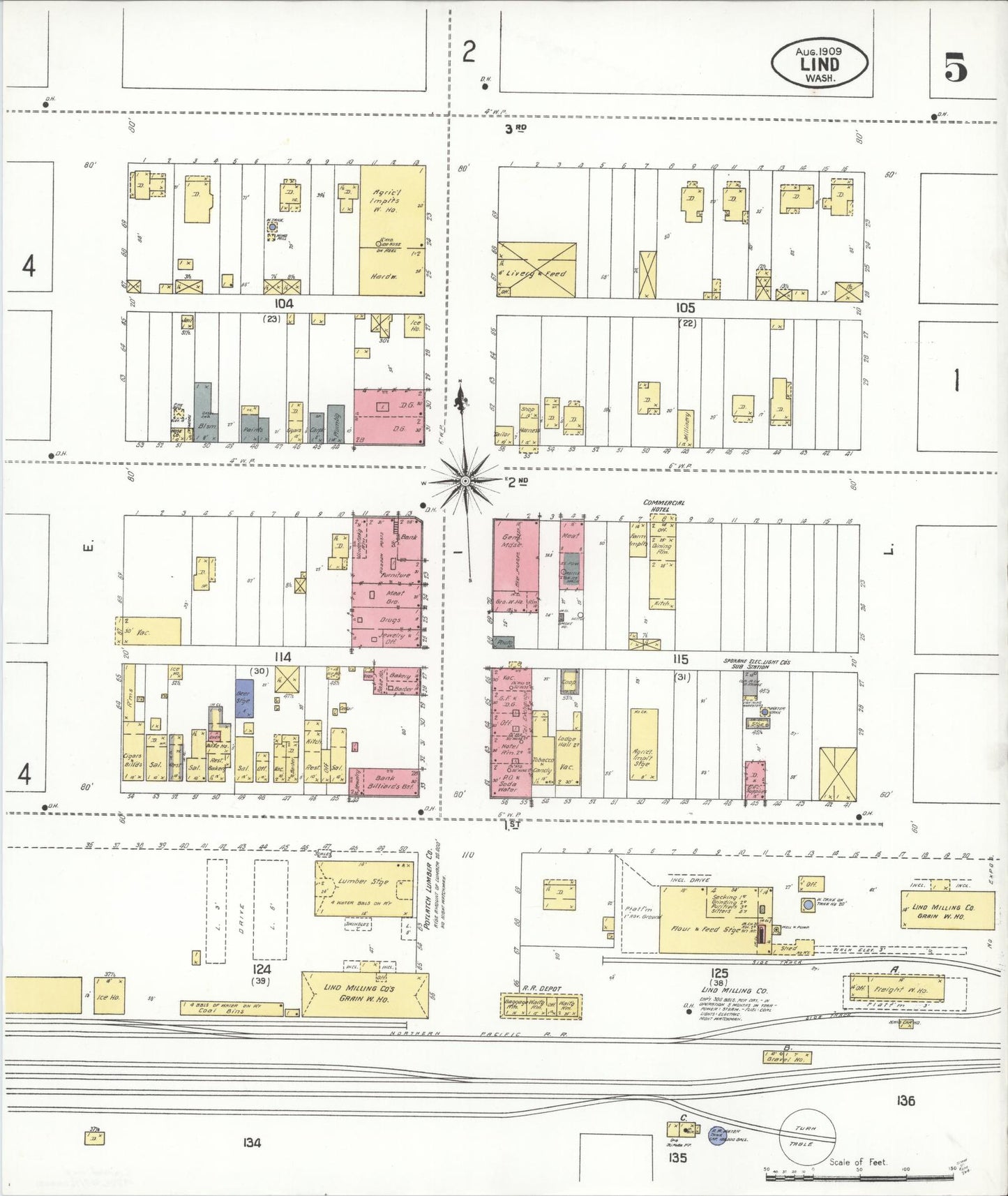 Sanborn Fire Insurance Map from Lind, Adams County, Washington (1909), Sheet #0005 - Complete Map Set gallery image, historic Sanborn map, vintage wall art, Washington Washington