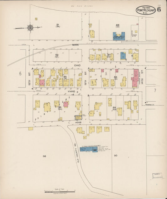 Sanborn Fire Insurance Map from Point Pleasant, Mason County, West Virginia (1922), Sheet #0006 - Historic Sanborn Fire Insurance Map Print, vintage old map wall art, antique decor, genealogy gift, West Virginia West Virginia map