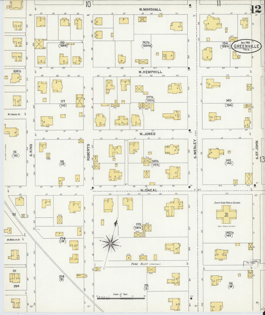 Sanborn Fire Insurance Map from Greenville, Hunt County, Texas (1903), Sheet #0012 - Historic Sanborn Fire Insurance Map Print, vintage old map wall art, antique decor, genealogy gift, Texas Texas map