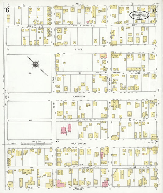 Sanborn Fire Insurance Map from Brownsville, Cameron County, Texas (1926), Sheet #0006 - Historic Sanborn Fire Insurance Map Print, vintage old map wall art, antique decor, genealogy gift, Texas Texas map