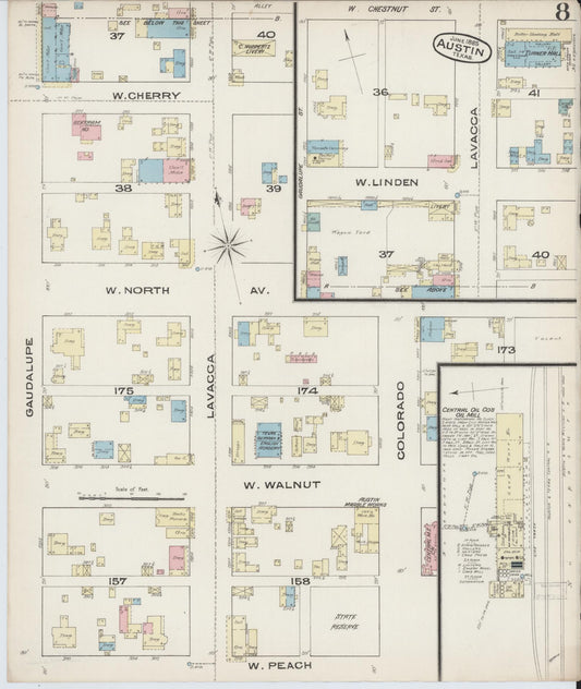 Sanborn Fire Insurance Map from Austin, Travis County, Texas (1885), Sheet #0008 - Historic Sanborn Fire Insurance Map Print, vintage old map wall art, antique decor, genealogy gift, Texas Texas map