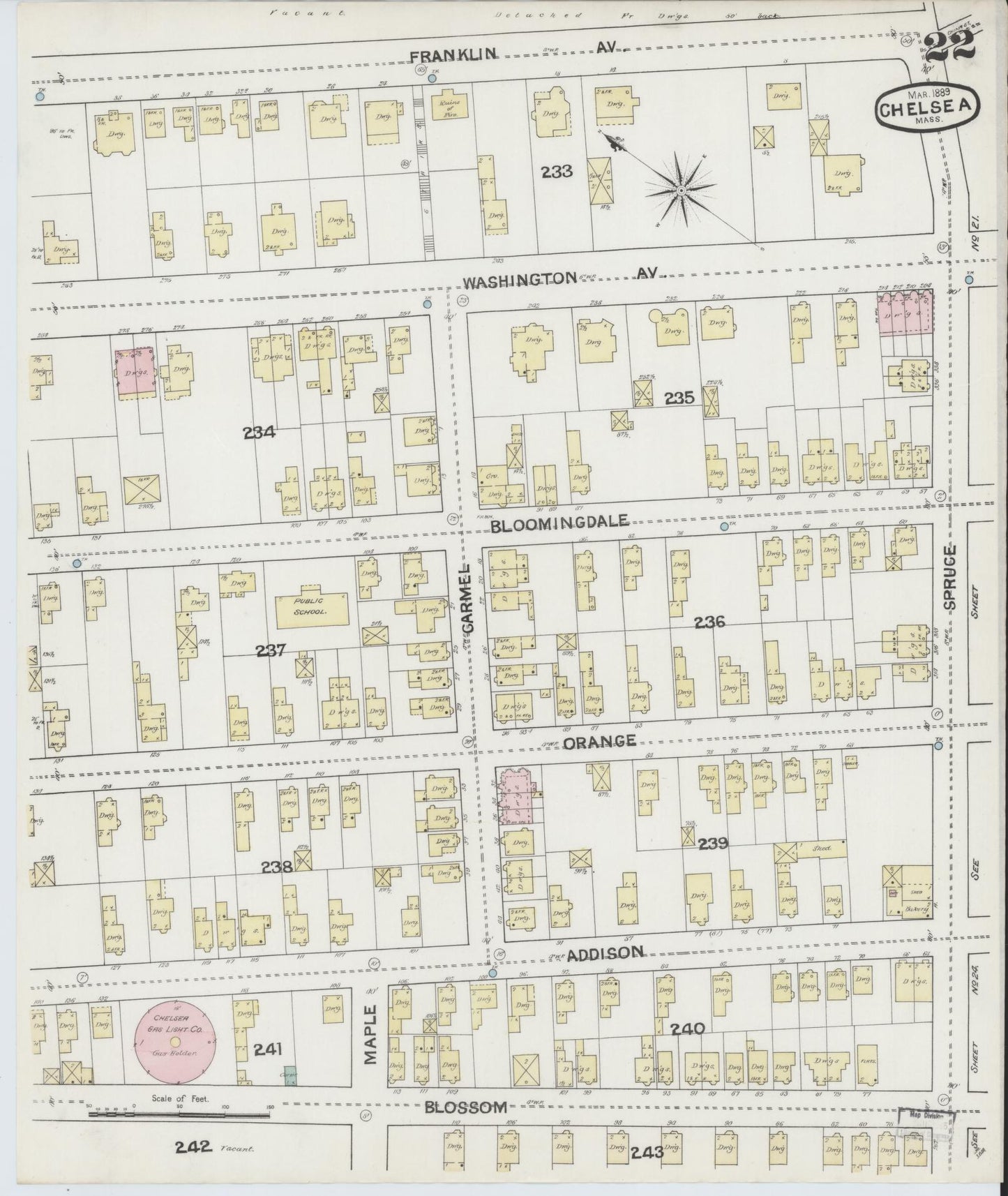 Sanborn Fire Insurance Map from Chelsea, Suffolk County, Massachusetts (1889), Sheet #0022 - Complete Map Set gallery image, historic Sanborn map, vintage wall art, Massachusetts Massachusetts