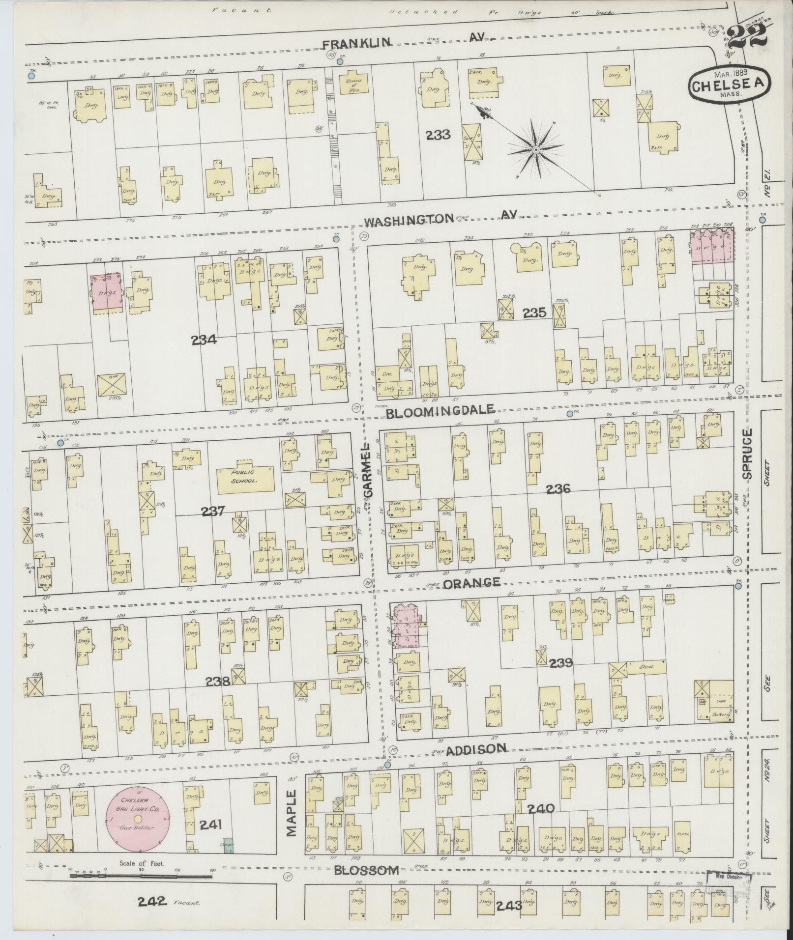 Sanborn Fire Insurance Map from Chelsea, Suffolk County, Massachusetts (1889), Sheet #0022 - Complete Map Set gallery image, historic Sanborn map, vintage wall art, Massachusetts Massachusetts