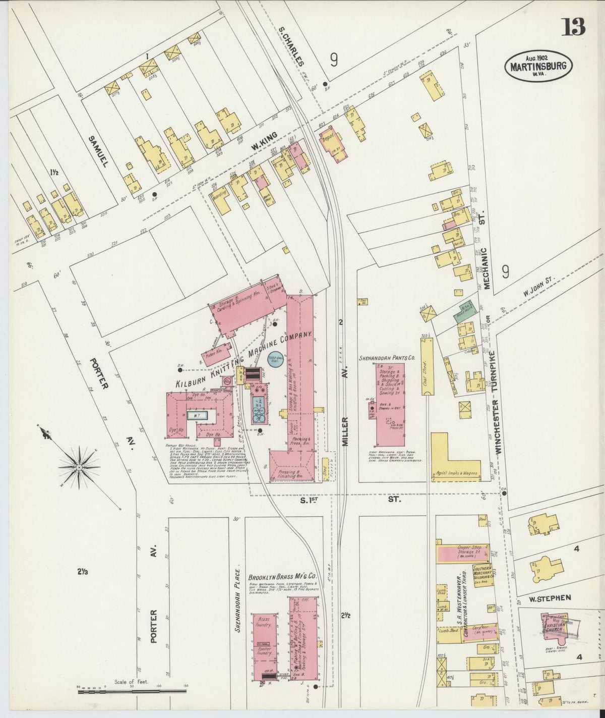 Sanborn Fire Insurance Map from Martinsburg, Berkeley County, West Virginia (1902), Sheet #0013 - Complete Map Set gallery image, historic Sanborn map, vintage wall art, West Virginia West Virginia