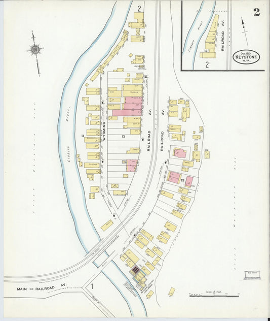 Sanborn Fire Insurance Map from Keystone, Mcdowell County, West Virginia (1910), Sheet #0002 - Historic Sanborn Fire Insurance Map Print, vintage old map wall art, antique decor, genealogy gift, West Virginia West Virginia map