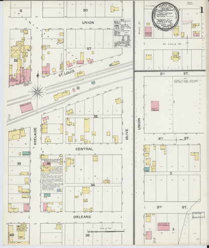Sanborn Fire Insurance Map from Pacific, Franklin County, Missouri (1892), Sheet #0001 - Historic Sanborn Fire Insurance Map Print, vintage old map wall art, antique decor, genealogy gift, Missouri Missouri map