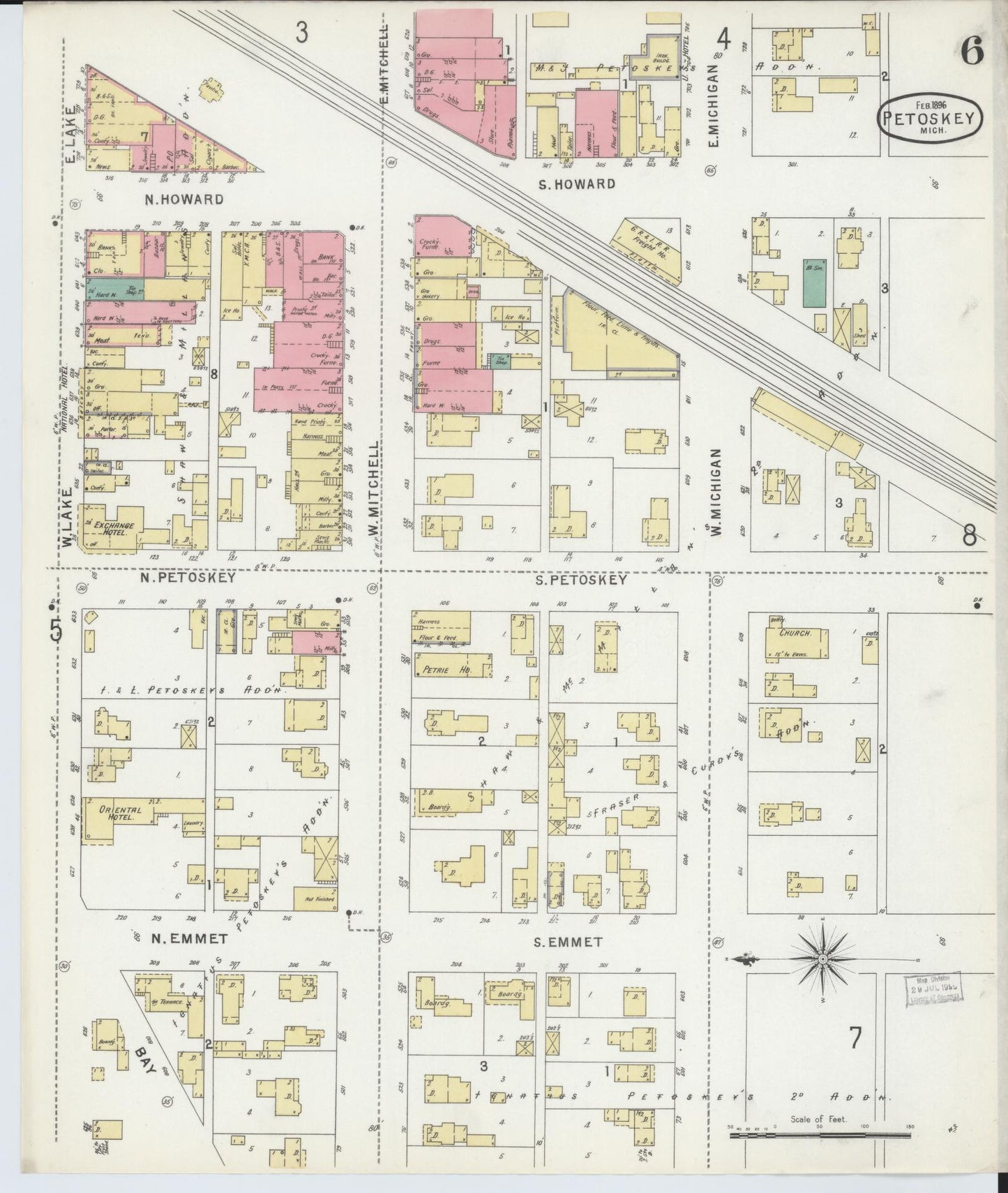 Sanborn Fire Insurance Map from Petoskey, Emmet County, Michigan (1896), Sheet #0006 - Complete Map Set gallery image, historic Sanborn map, vintage wall art, Michigan Michigan