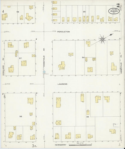 Sanborn Fire Insurance Map from Aiken, Aiken County, South Carolina (1909), Sheet #0002 - Complete Map Set gallery image, historic Sanborn map, vintage wall art, South Carolina South Carolina
