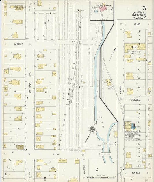Sanborn Fire Insurance Map from Medford, Taylor County, Wisconsin (1913), Sheet #0005 - Historic Sanborn Fire Insurance Map Print, vintage old map wall art, antique decor, genealogy gift, Wisconsin Wisconsin map