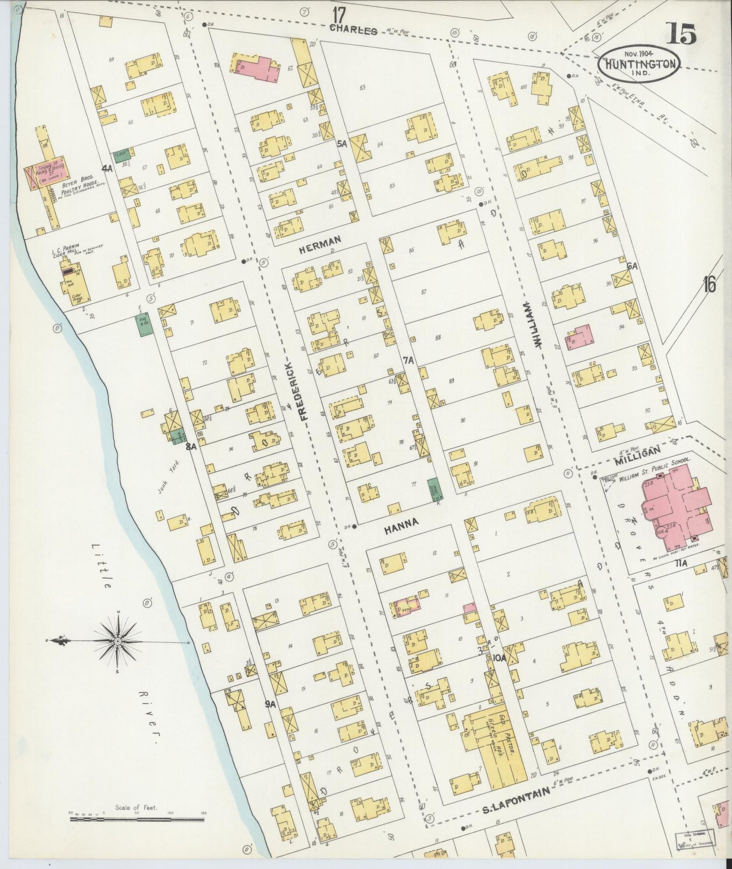 Sanborn Fire Insurance Map from Huntington, Huntington County, Indiana (1904), Sheet #0015 - Complete Map Set gallery image, historic Sanborn map, vintage wall art, Indiana Indiana