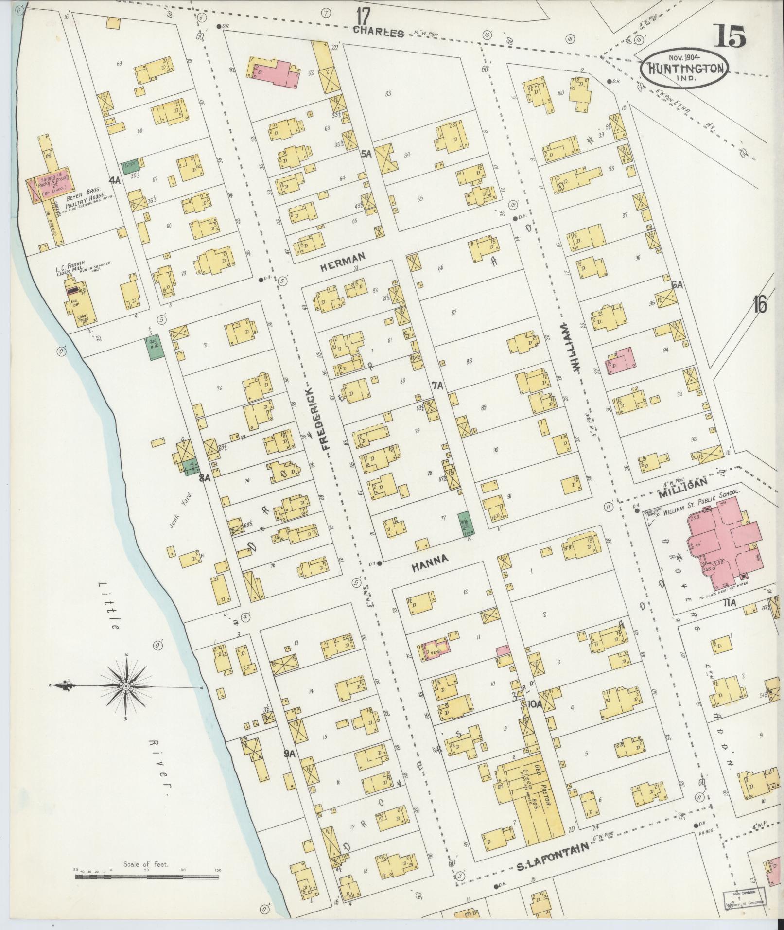 Sanborn Fire Insurance Map from Huntington, Huntington County, Indiana (1904), Sheet #0015 - Complete Map Set gallery image, historic Sanborn map, vintage wall art, Indiana Indiana