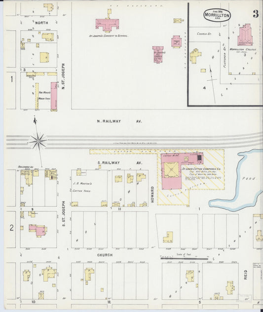 Sanborn Fire Insurance Map from Morrilton, Conway County, Arkansas (1896), Sheet #0003 - Historic Sanborn Fire Insurance Map Print, vintage old map wall art, antique decor, genealogy gift, Arkansas Arkansas map