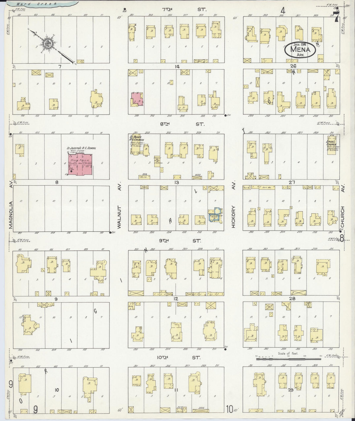 Sanborn Fire Insurance Map from Mena, Polk County, Arkansas (1914), Sheet #0007 - Complete Map Set gallery image, historic Sanborn map, vintage wall art, Arkansas Arkansas
