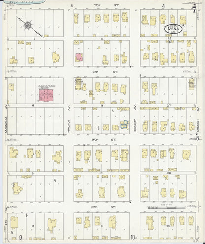 Sanborn Fire Insurance Map from Mena, Polk County, Arkansas (1914), Sheet #0007 - Complete Map Set gallery image, historic Sanborn map, vintage wall art, Arkansas Arkansas