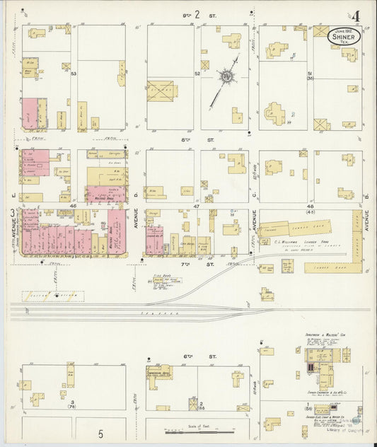 Sanborn Fire Insurance Map from Shiner, Lavaca County, Texas (1912), Sheet #0004 - Historic Sanborn Fire Insurance Map Print, vintage old map wall art, antique decor, genealogy gift, Texas Texas map