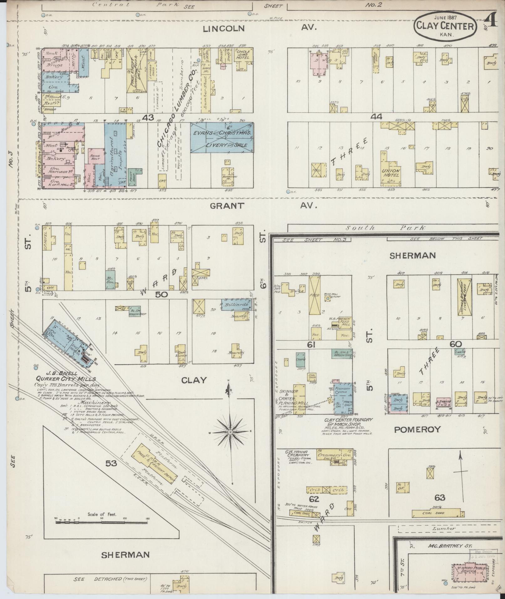 Sanborn Fire Insurance Map from Clay Center, Clay County, Kansas (1887), Sheet #0004 - Historic Sanborn Fire Insurance Map Print, vintage old map wall art, antique decor, genealogy gift, Kansas Kansas map