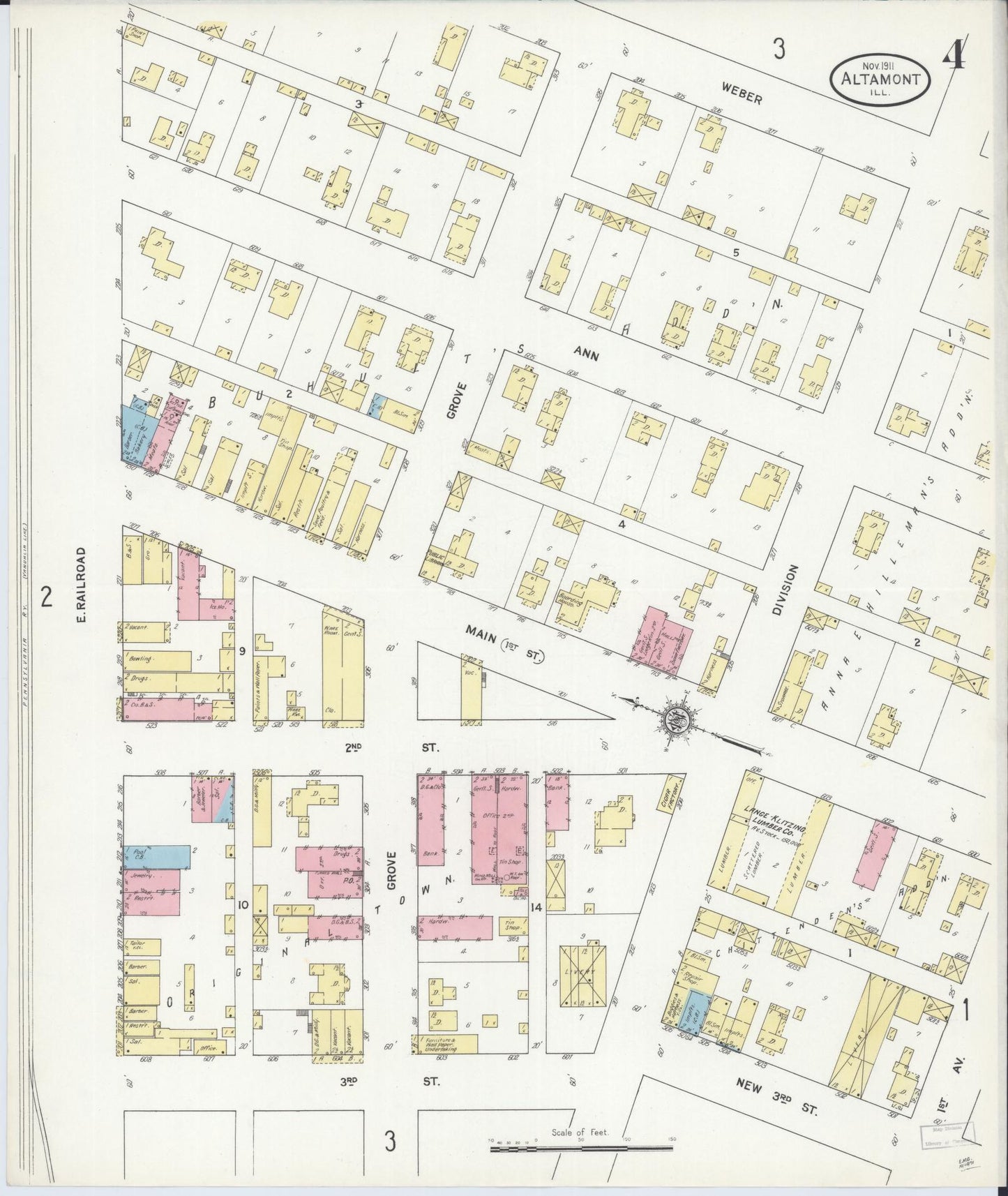 Sanborn Fire Insurance Map from Altamont, Effingham County, Illinois (1911), Sheet #0004 - Complete Map Set gallery image, historic Sanborn map, vintage wall art, Illinois Illinois