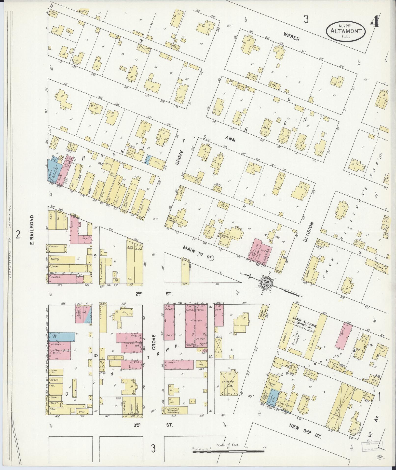 Sanborn Fire Insurance Map from Altamont, Effingham County, Illinois (1911), Sheet #0004 - Complete Map Set gallery image, historic Sanborn map, vintage wall art, Illinois Illinois