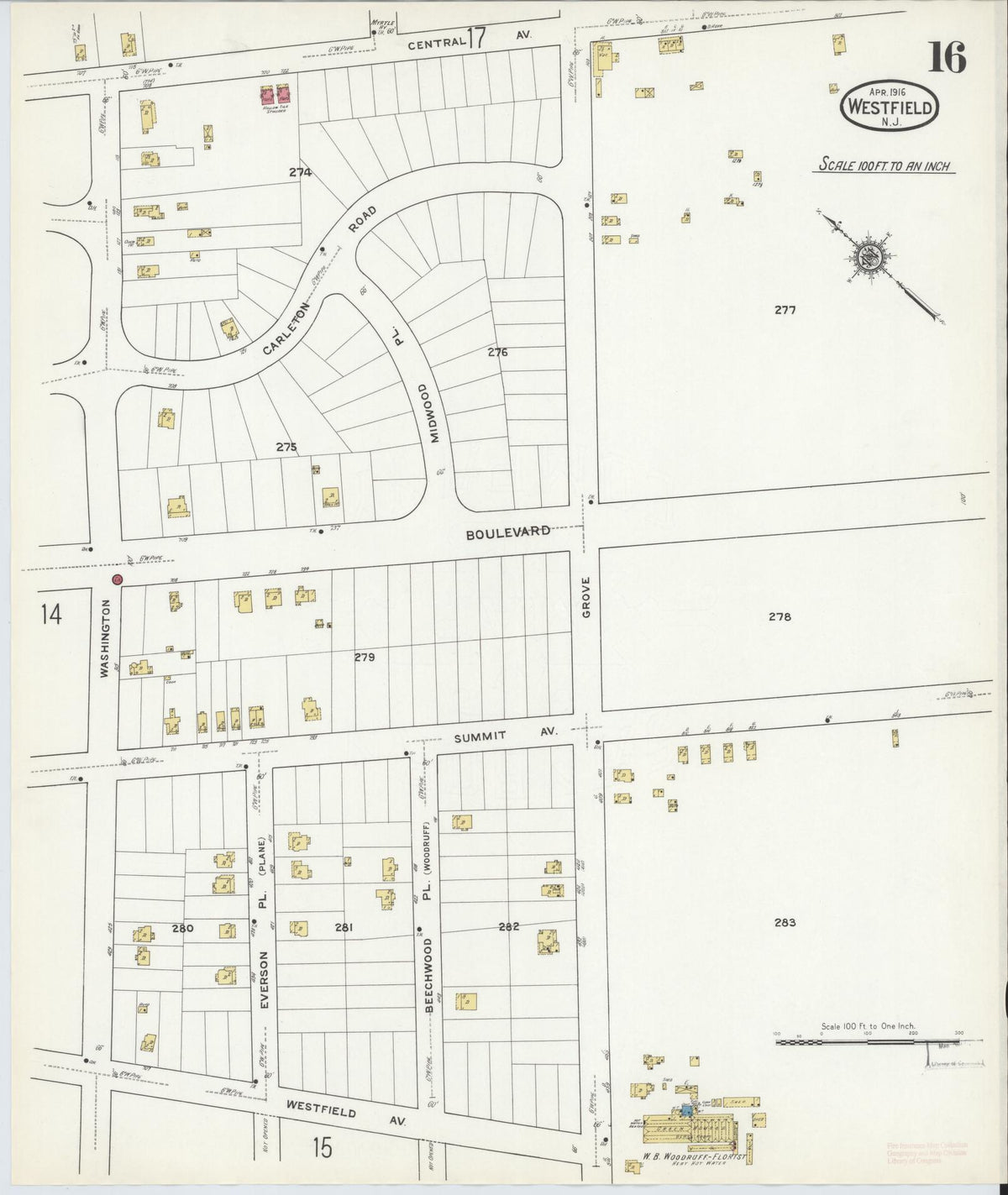 Sanborn Fire Insurance Map from Westfield, Union County, New Jersey (1916), Sheet #0016 - Complete Map Set gallery image, historic Sanborn map, vintage wall art, New Jersey New Jersey