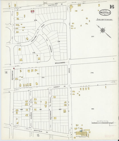 Sanborn Fire Insurance Map from Westfield, Union County, New Jersey (1916), Sheet #0016 - Complete Map Set gallery image, historic Sanborn map, vintage wall art, New Jersey New Jersey