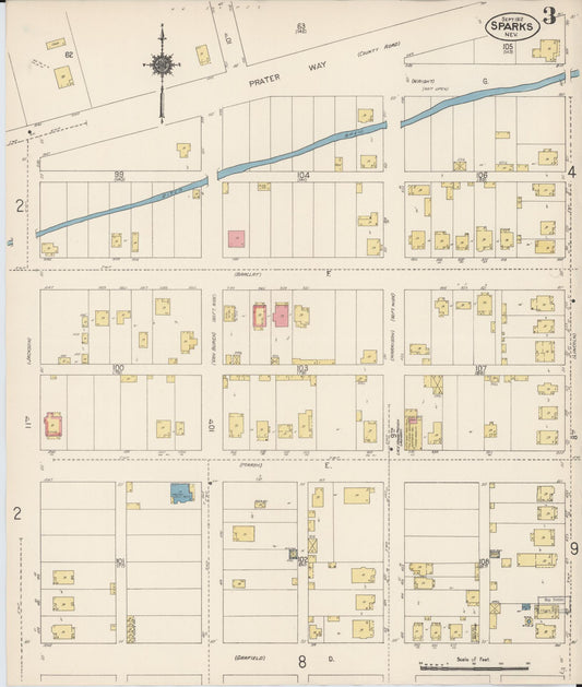 Sanborn Fire Insurance Map from Sparks, Washoe County, Nevada (1912), Sheet #0003 - Historic Sanborn Fire Insurance Map Print, vintage old map wall art, antique decor, genealogy gift, Nevada Nevada map