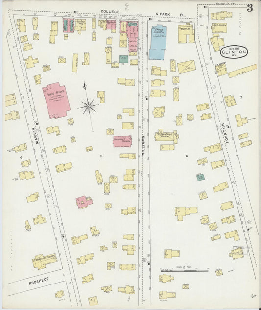 Sanborn Fire Insurance Map from Clinton, Oneida County, New York (1895), Sheet #0003 - Historic Sanborn Fire Insurance Map Print, vintage old map wall art, antique decor, genealogy gift, New York New York map