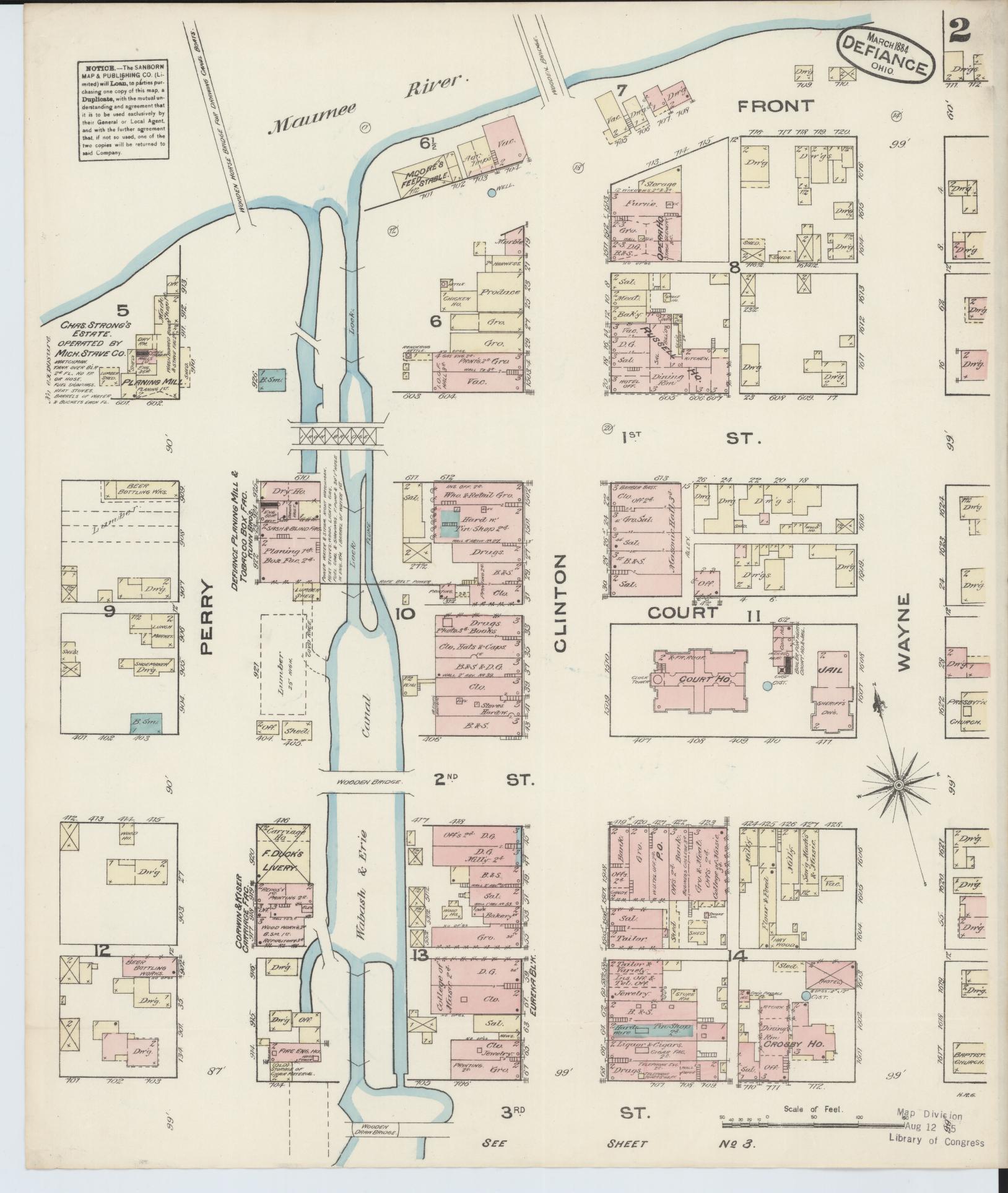 Sanborn Fire Insurance Map from Defiance, Defiance County, Ohio (1884), Sheet #0002 - Historic Sanborn Fire Insurance Map Print, vintage old map wall art, antique decor, genealogy gift, Ohio Ohio map