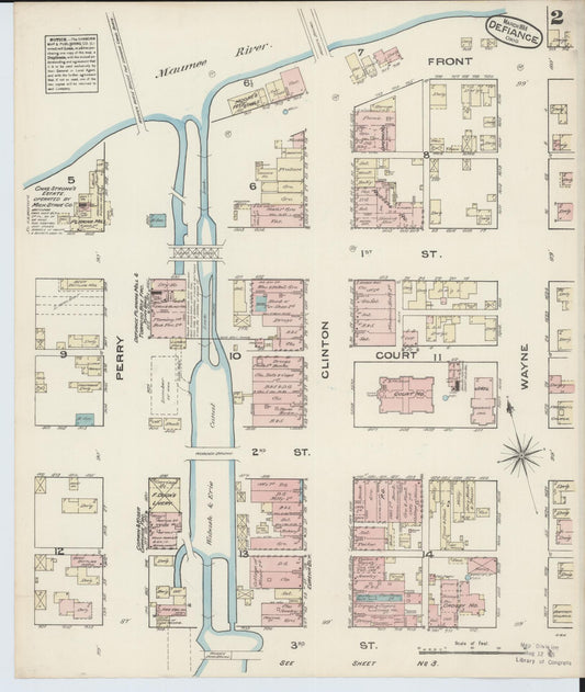 Sanborn Fire Insurance Map from Defiance, Defiance County, Ohio (1884), Sheet #0002 - Historic Sanborn Fire Insurance Map Print, vintage old map wall art, antique decor, genealogy gift, Ohio Ohio map
