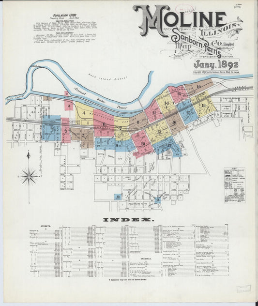 Sanborn Fire Insurance Map from Moline, Rock Island County, Illinois (1892), Sheet #0001 - Complete Map Set gallery image, historic Sanborn map, vintage wall art, Illinois Illinois