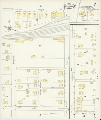 Sanborn Fire Insurance Map from Greenville, Hunt County, Texas (1914), Sheet #0005 - Complete Map Set gallery image, historic Sanborn map, vintage wall art, Texas Texas