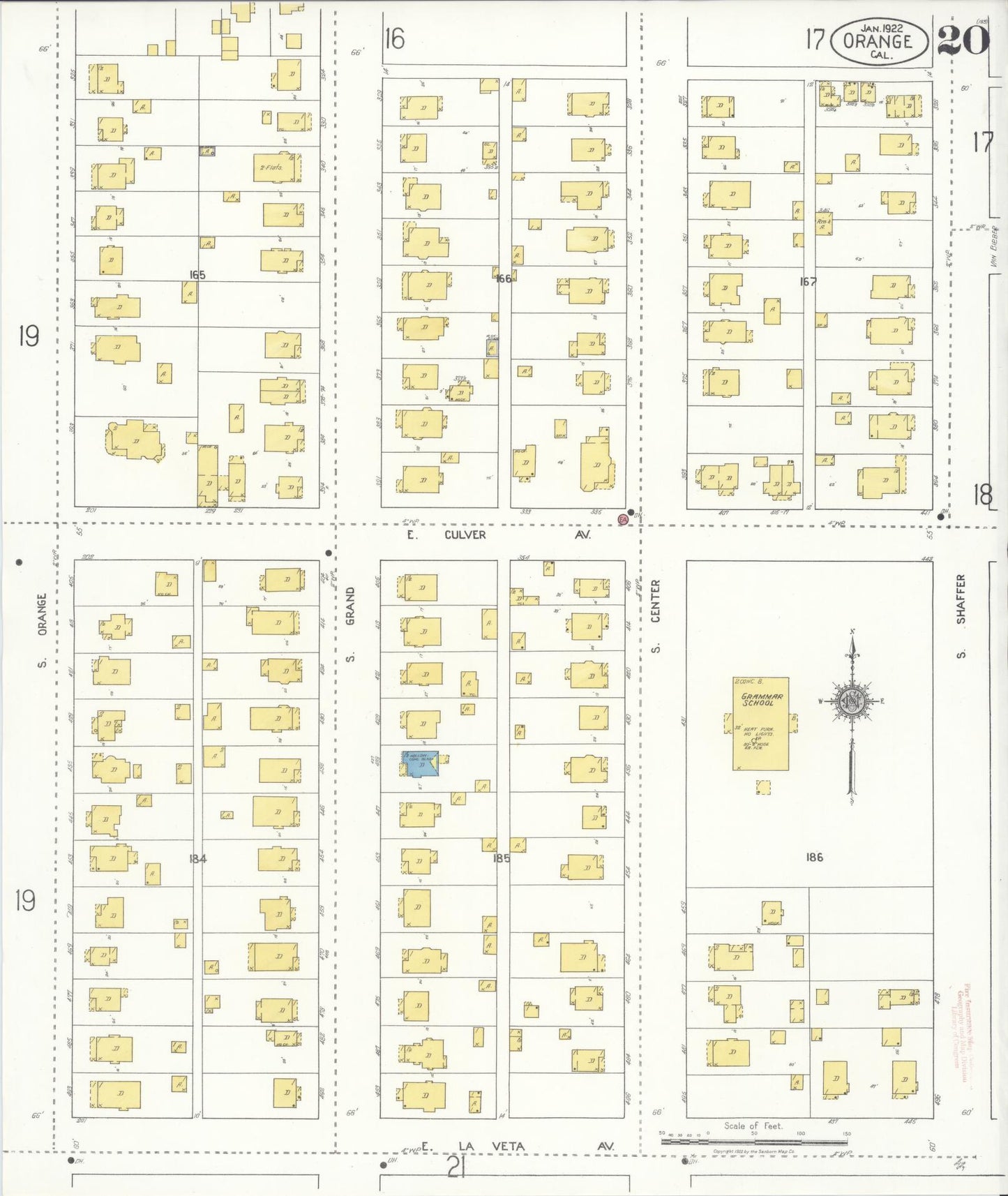 Sanborn Fire Insurance Map from Orange, Orange County, California (1922), Sheet #0020 - Complete Map Set gallery image, historic Sanborn map, vintage wall art, California California