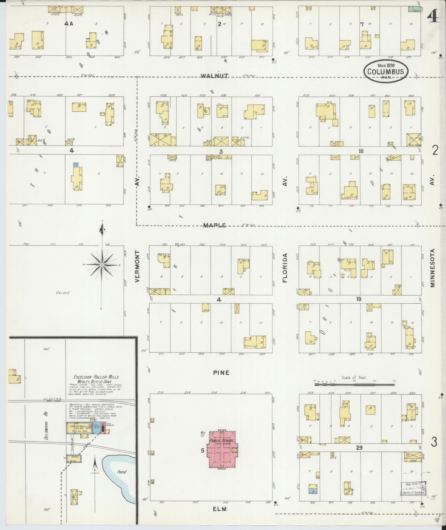 Sanborn Fire Insurance Map from Columbus, Cherokee County, Kansas (1899), Sheet #0004 - Historic Sanborn Fire Insurance Map Print, vintage old map wall art, antique decor, genealogy gift, Kansas Kansas map
