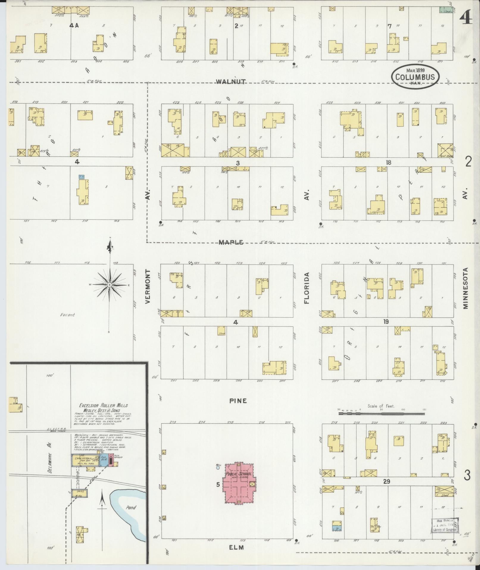 Sanborn Fire Insurance Map from Columbus, Cherokee County, Kansas (1899), Sheet #0004 - Historic Sanborn Fire Insurance Map Print, vintage old map wall art, antique decor, genealogy gift, Kansas Kansas map
