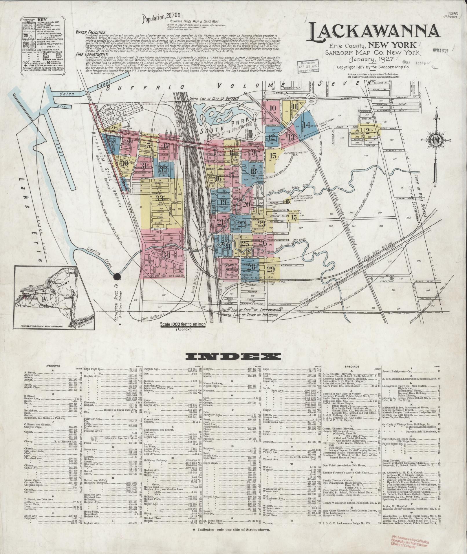 Sanborn Fire Insurance Map from Lackawanna, Erie County, New York. (1927) – Historic Sanborn Fire Insurance Map Print