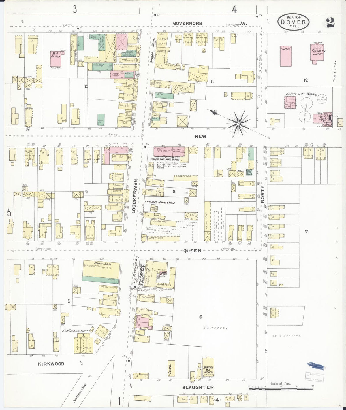 Sanborn Fire Insurance Map from Dover, Kent County, Delaware (1904), Sheet #0002 - Complete Map Set gallery image, historic Sanborn map, vintage wall art, Delaware Delaware