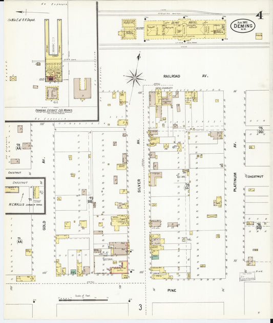 Sanborn Fire Insurance Map from Deming, Luna County, New Mexico (1902), Sheet #0004 - Historic Sanborn Fire Insurance Map Print, vintage old map wall art, antique decor, genealogy gift, New Mexico New Mexico map