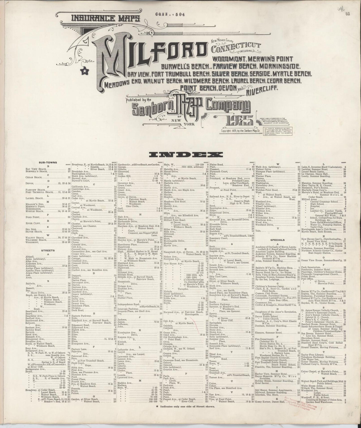 Sanborn Fire Insurance Map from Milford, New Haven County, Connecticut (1950), Sheet #0001 - Historic Sanborn Fire Insurance Map Print, vintage old map wall art, antique decor, genealogy gift, Connecticut Connecticut map