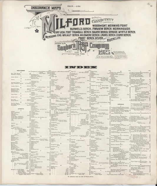 Sanborn Fire Insurance Map from Milford, New Haven County, Connecticut (1950), Sheet #0001 - Historic Sanborn Fire Insurance Map Print, vintage old map wall art, antique decor, genealogy gift, Connecticut Connecticut map