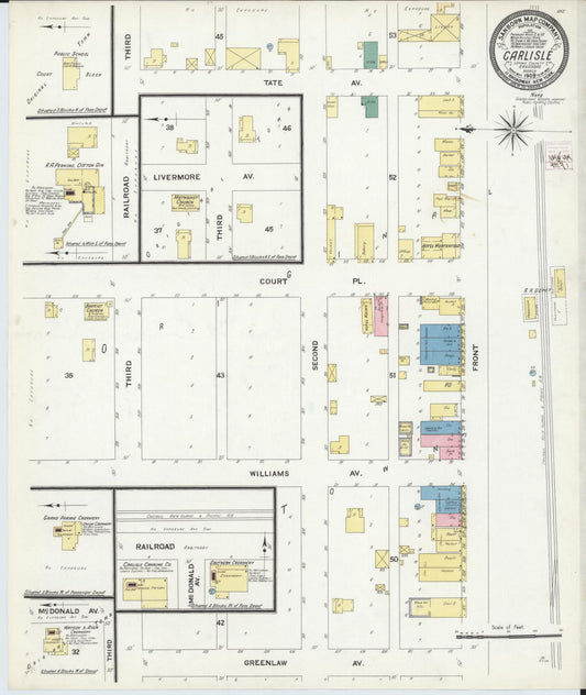 Sanborn Fire Insurance Map from Carlisle, Lonoke County, Arkansas (1909), Sheet #0001 - Historic Sanborn Fire Insurance Map Print, vintage old map wall art, antique decor, genealogy gift, Arkansas Arkansas map