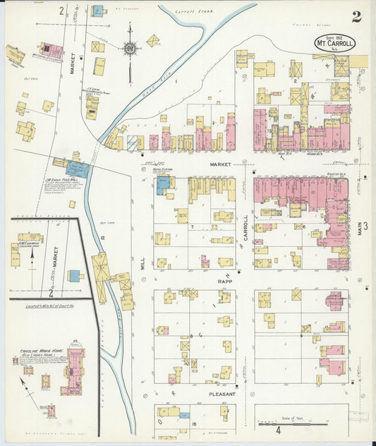 Sanborn Fire Insurance Map from Mount Carroll, Carroll County, Illinois (1912), Sheet #0002 - Historic Sanborn Fire Insurance Map Print, vintage old map wall art, antique decor, genealogy gift, Illinois Illinois map