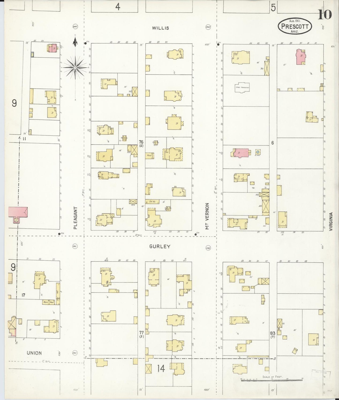 Sanborn Fire Insurance Map from Prescott, Yavapai County, Arizona (1901), Sheet #0010 - Complete Map Set gallery image, historic Sanborn map, vintage wall art, Arizona Arizona