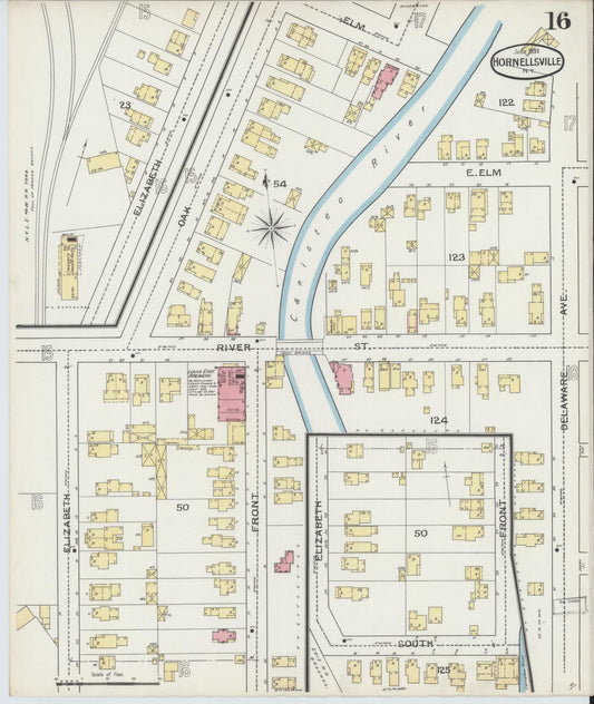 Sanborn Fire Insurance Map from Hornell, Steuben County, New York (1893), Sheet #0016 - Historic Sanborn Fire Insurance Map Print, vintage old map wall art, antique decor, genealogy gift, New York New York map