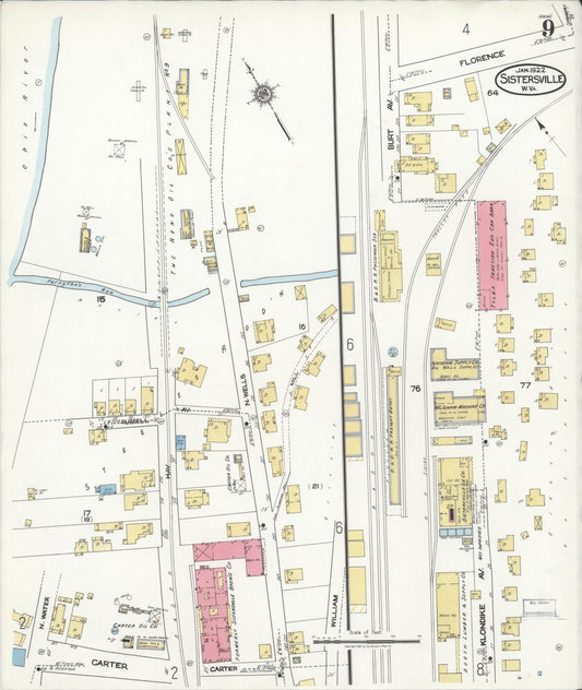 Sanborn Fire Insurance Map from Sistersville, Tyler County, West Virginia (1922), Sheet #0009 - Historic Sanborn Fire Insurance Map Print, vintage old map wall art, antique decor, genealogy gift, West Virginia West Virginia map
