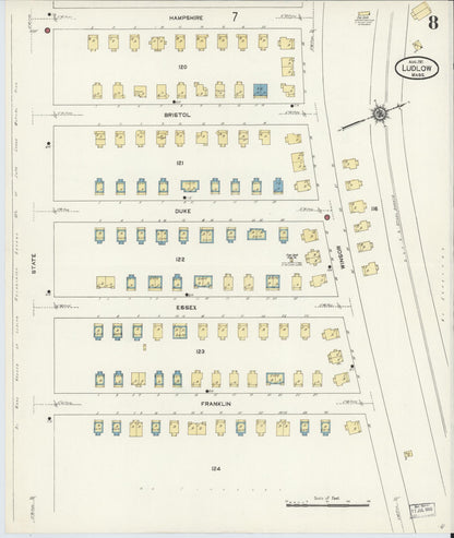 Sanborn Fire Insurance Map from Ludlow, Hampden County, Massachusetts (1911), Sheet #0008 - Complete Map Set gallery image, historic Sanborn map, vintage wall art, Massachusetts Massachusetts