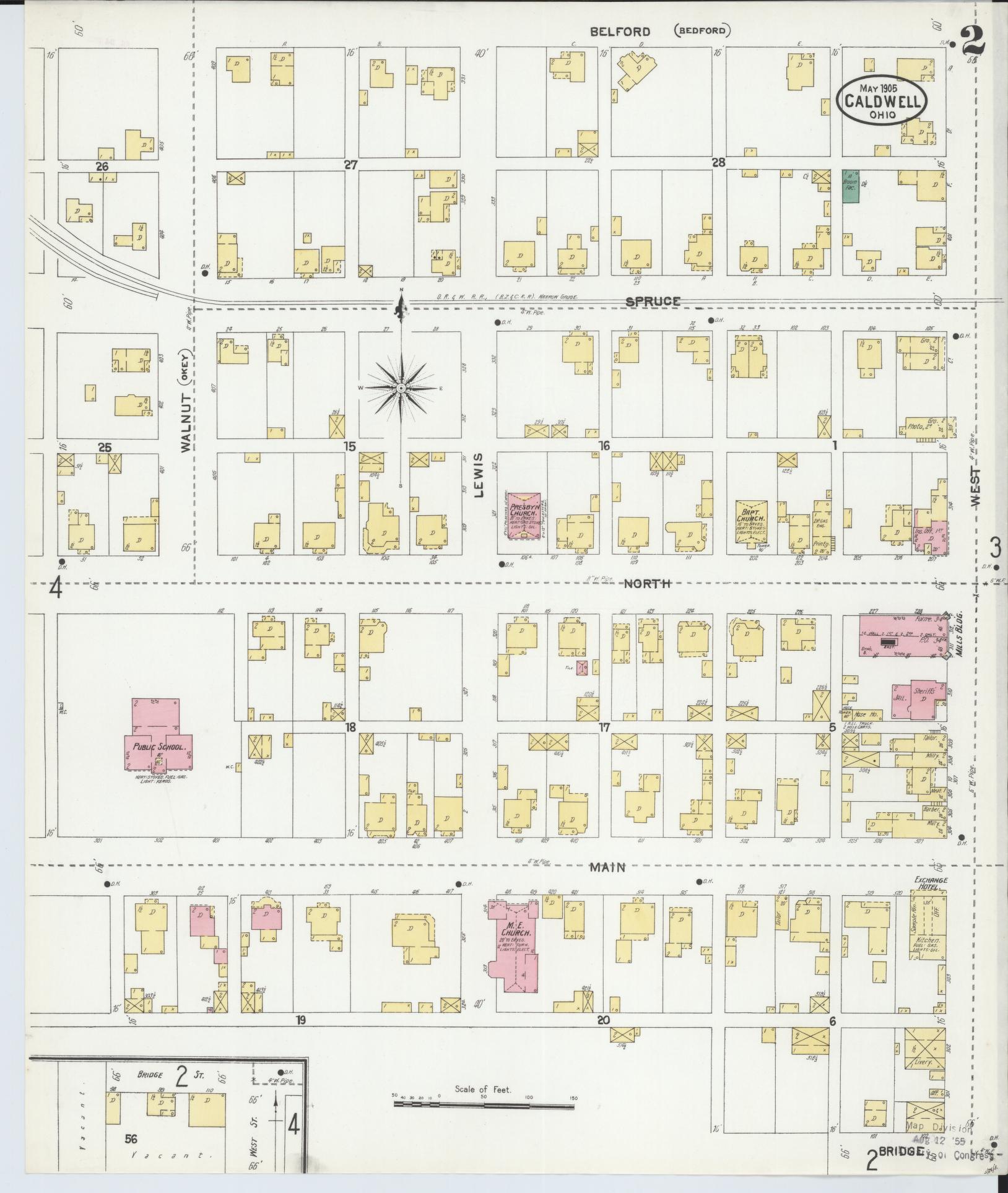 Sanborn Fire Insurance Map from Caldwell, Noble County, Ohio (1905), Sheet #0002 - Historic Sanborn Fire Insurance Map Print, vintage old map wall art, antique decor, genealogy gift, Ohio Ohio map